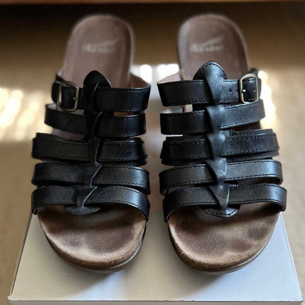 Dansko Dina Leather Slide Sandal in Black (size 41)